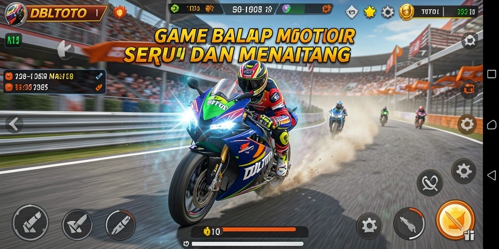 Gameplay seru DBLTOTO dengan balapan motor cepat.