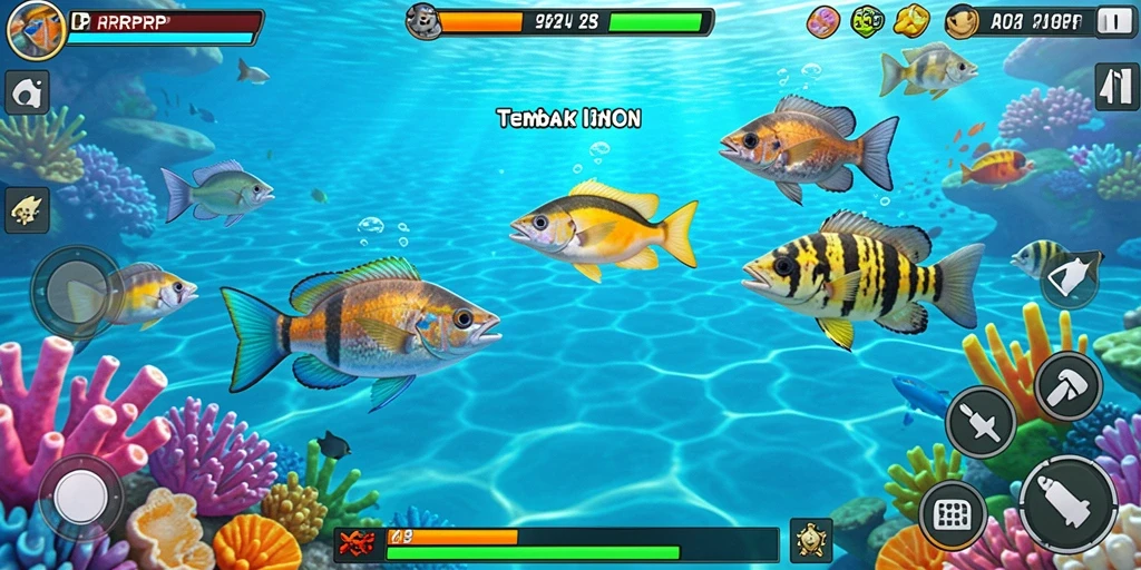 Screenshot gameplay RPRPRP menampilkan aksi menembak ikan yang seru.