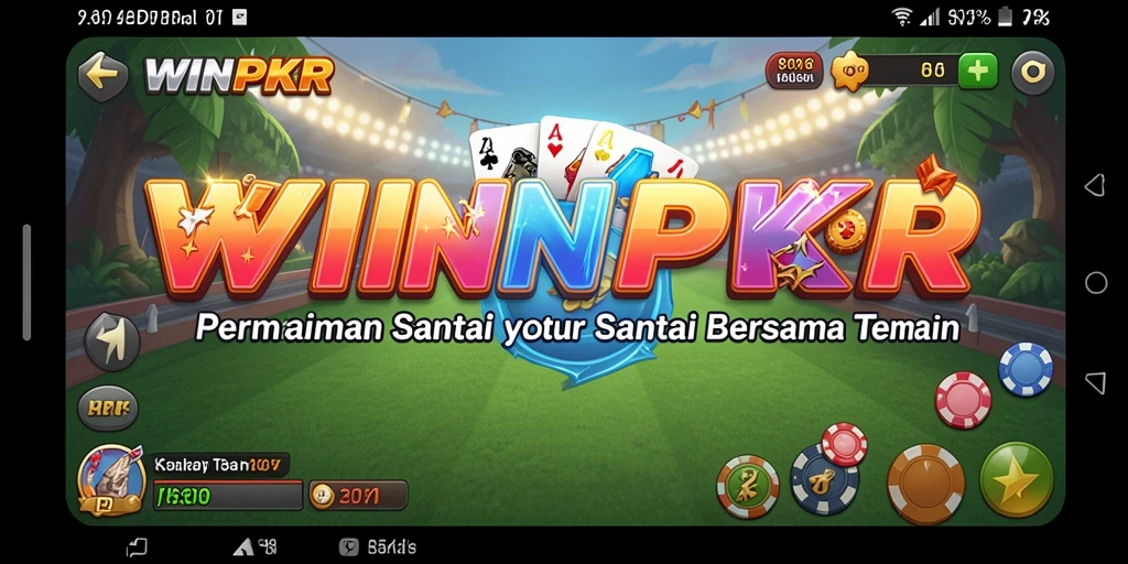 Tampilan gameplay WINPKR dengan grafis yang cerah dan interaksi sosial.